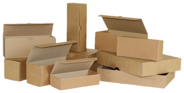 Boîtes à monter en carton ondulé brun, livrées à plat